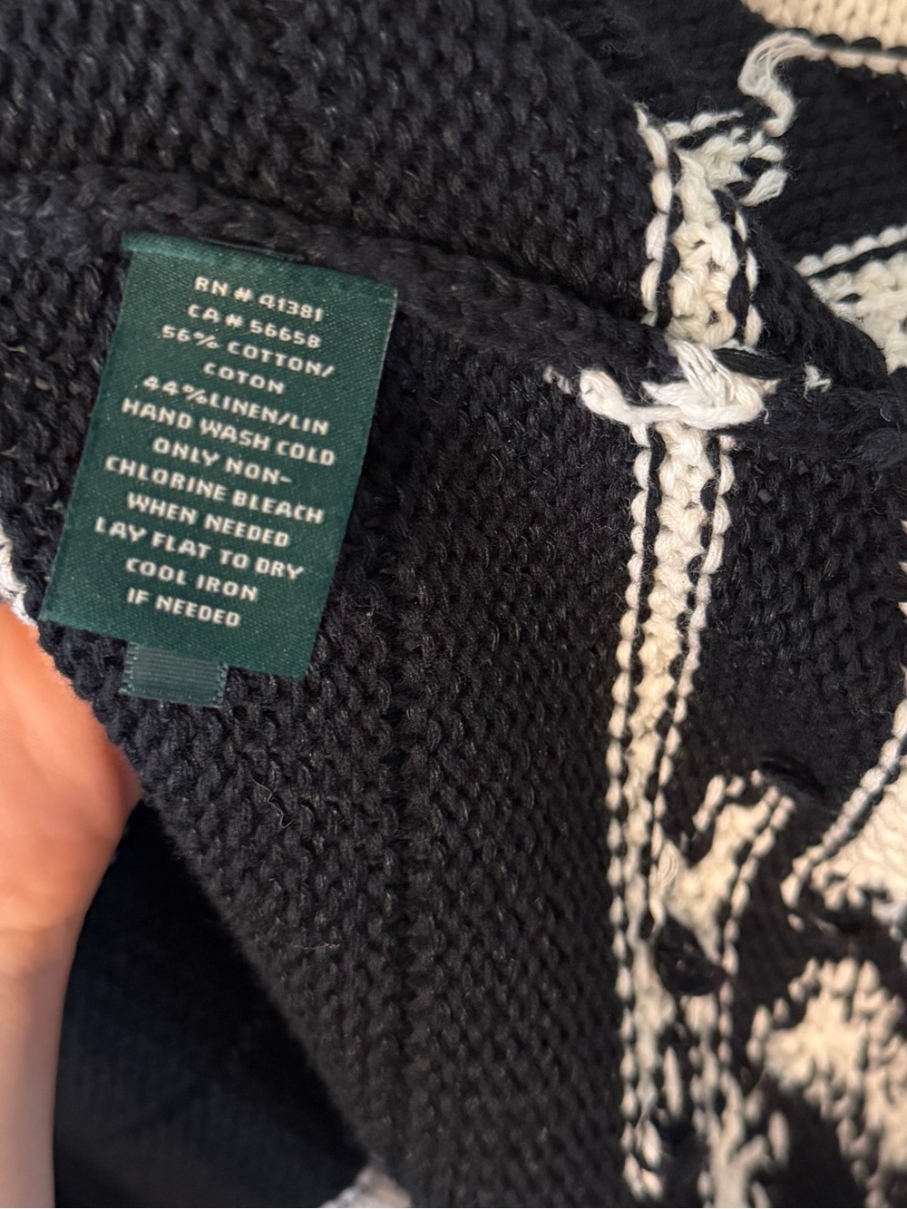 Ralph Lauren Black & White Linen Cotton Blend Knit Aztec Southwest Open Vest S/M - Picture 6 of 6